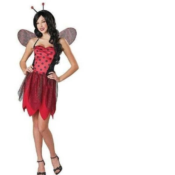 Totally Ghoul Accessories - Ladybug Halloween Costume 8/10 Red Black Dress, Wings, Headband Party Womens